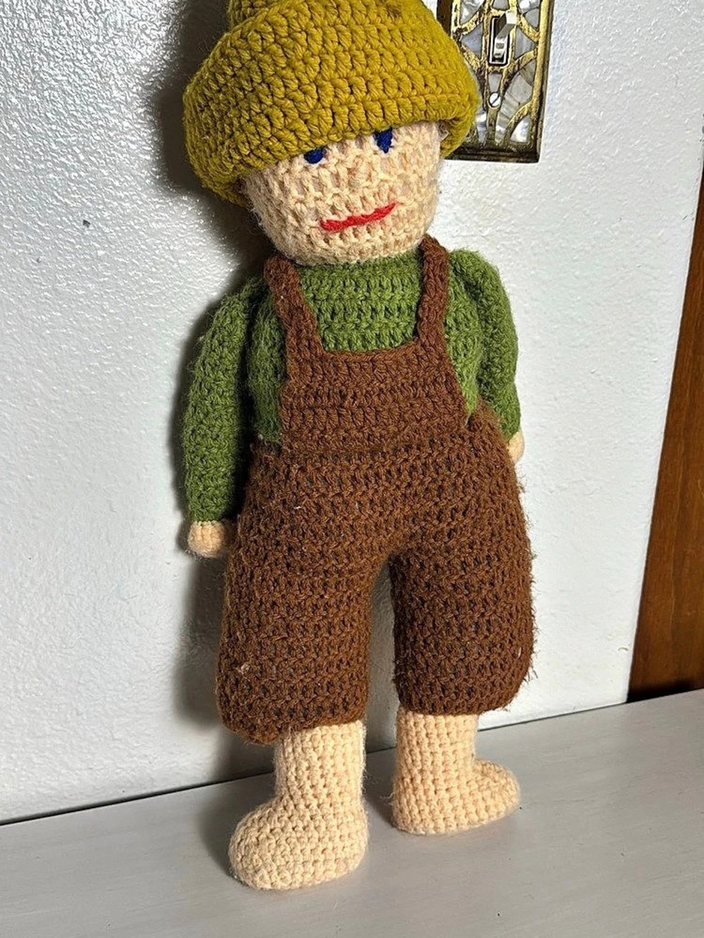 Handmade Crochet Doll in Brown & Green Like New